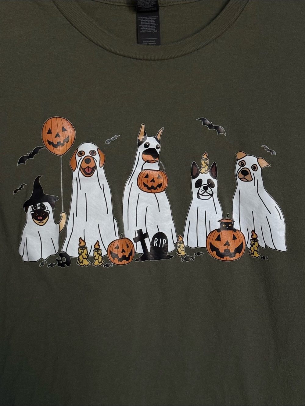 Custom Olive Green Ghost Dog Tee - Picture 2 of 4